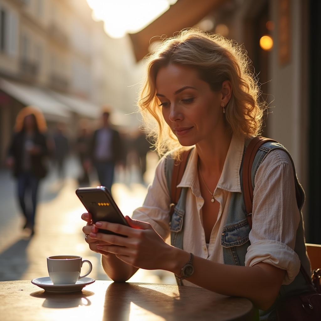 Cliente che legge recensioni online su smartphone prima di scegliere un ristorante